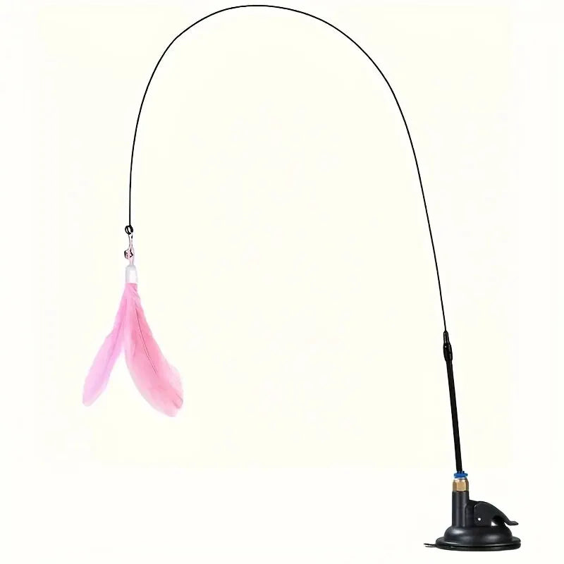 Cat Teaser Toy - Interactive Bell &amp; Feather Wand - Long Suction Cup Pole for Exciting Playtime Adventures - Ultimate Cat Toy