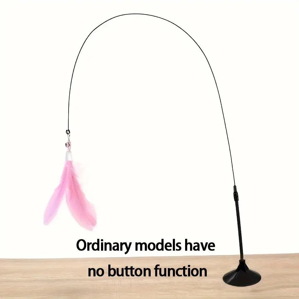 Cat Teaser Toy - Interactive Bell &amp; Feather Wand - Long Suction Cup Pole for Exciting Playtime Adventures - Ultimate Cat Toy