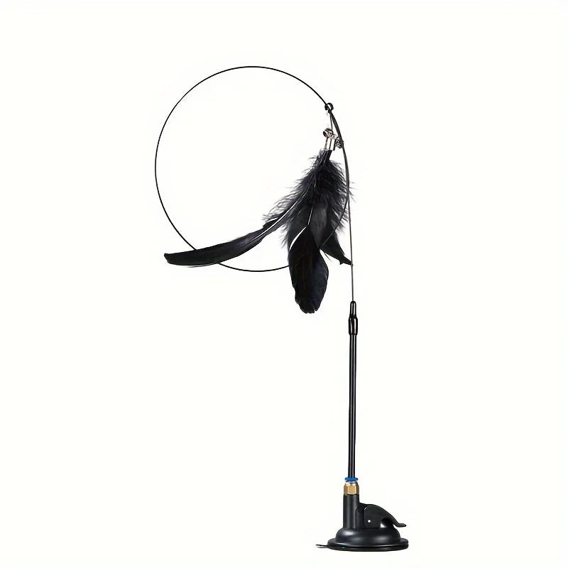 Cat Teaser Toy - Interactive Bell &amp; Feather Wand - Long Suction Cup Pole for Exciting Playtime Adventures - Ultimate Cat Toy